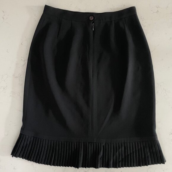 Albert Nipon Petite Vtg Lined Triacetate Pencil Skirt w Pleated Hem Black Sz 6P - Picture 5 of 10
